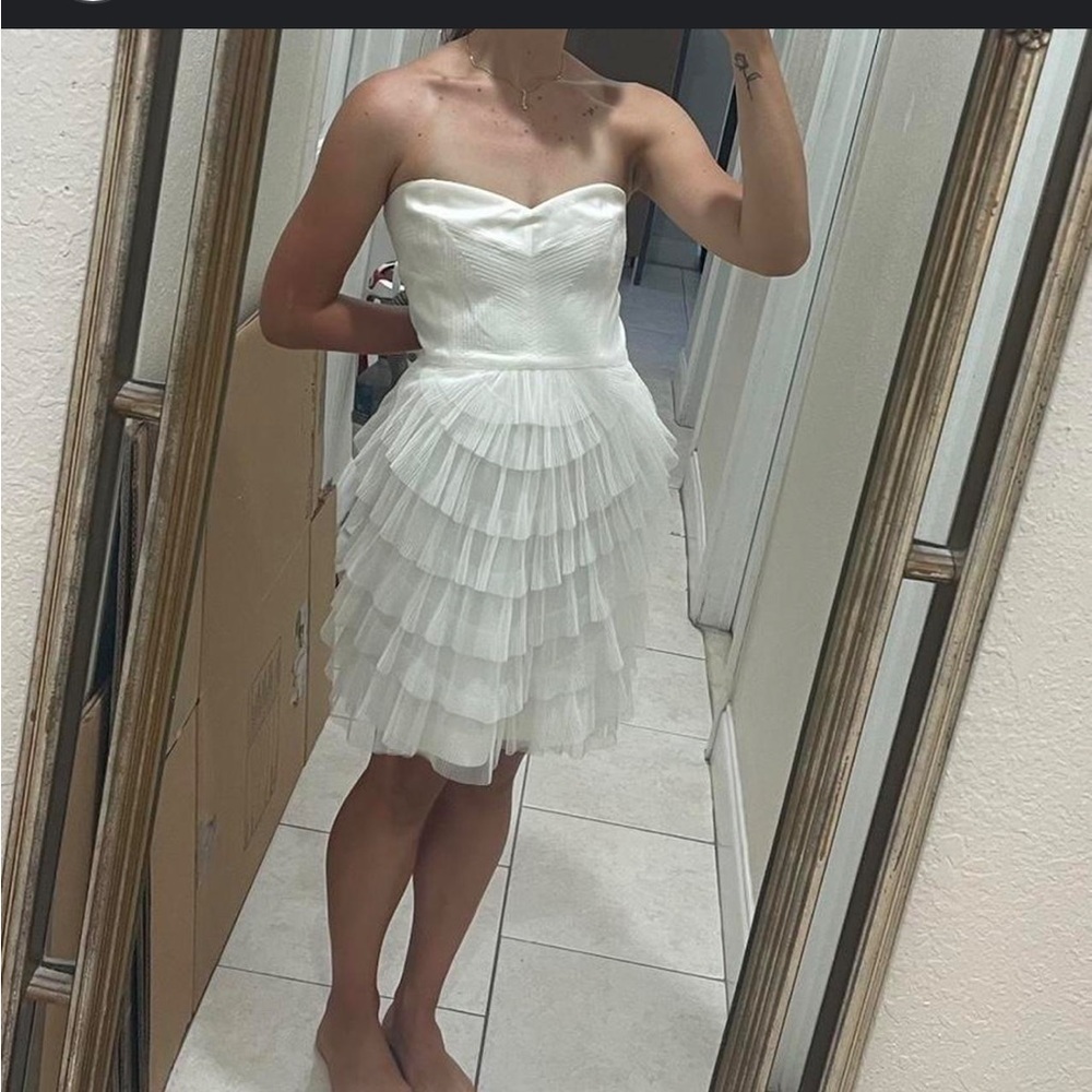 BCBG white tulle layered ruffle short mini dress ballerina bride bridal tutu hot